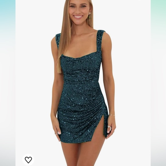Lucy in the Sky Dresses & Skirts - NWOT Lucy in the sky, dark teal sequin, detailed mini cocktail dress size XXS.